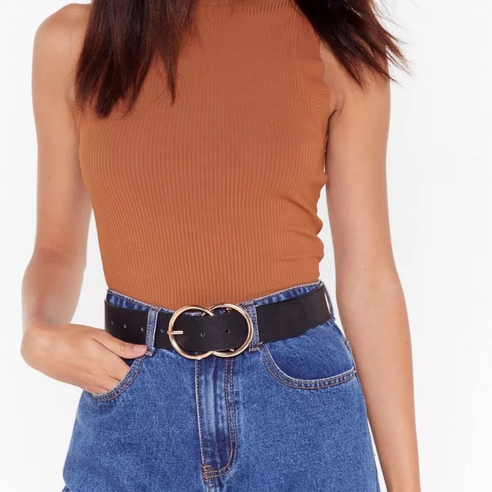 Gold Buckle Black Leather Belt